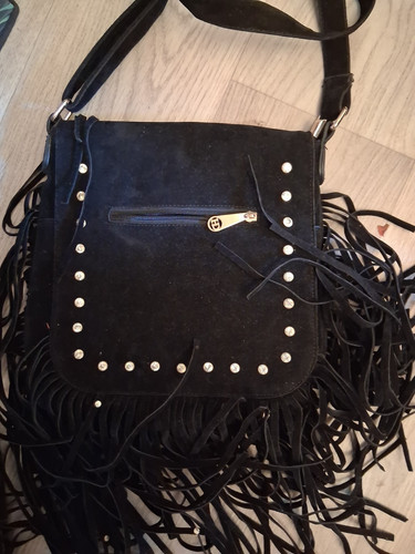 Handtasche schwarz fransen - schwarz,