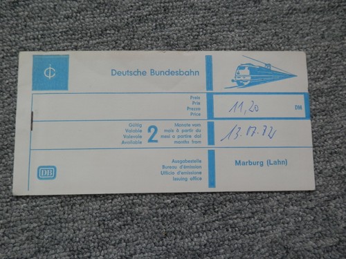 Fahrkarte deutsche bahn - deutsche, 1972