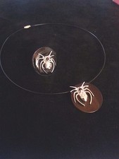 Set Kette u Wechselring Edelstahl mit Glasscheibe, und Spinne Strassaufsatz 