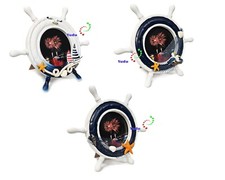 Maritim Bilderrahmen Steuerrad-Form Fischernetz Muscheln Seestern Holz