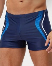 Herren Badehose mit Elastischem Bund – Navy Blau mit Dynamischem Muster, XXL(54)