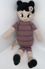 Stoffpuppe Häkelpuppe Lila Rosa Zöpfe Mädchen Baumwolle Dutt Blume Schuhe Baleri