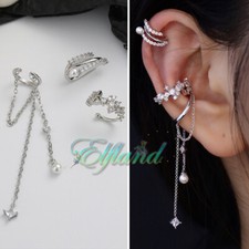 Ohrschmuck Ohrklemme Ohrclip Ear Cuff * Zirkonia Perle Stern Kette * 3er Set