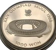 Korea 5.000 Won Silber 1988 XXIV Olympische Spiele 1 Oz PP Stadion Top Art. 004-
