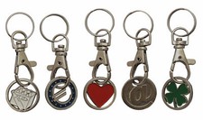 5 x Einkaufswagenchip aus Metall mit Karabiner als Schlüsselanhänger Mix