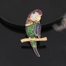 Wert 2250 € Brillant Farbedelstein Papagei Anhänger in 585er 14 K Gelb Gold