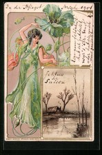 Präge-AK Frau umgeben von