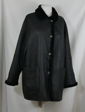 GERRY WEBER 100% LEDER + LAMMFELL Luxus Winter Mantel Schwarz Größe 48/50 TOP!