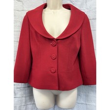 Vintage Laura Ashley hellroter Wollmischung Blazer Größe 14 passt! 2 Peter Pan Ausschnitt