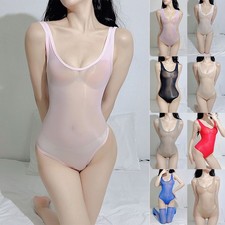 Damen Ölig Glänzend Sexy Spitzenbodysuit Hoher Beinausschnitt Badeanzug