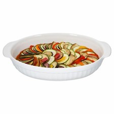 Auflaufform oval mit Henkel groß Weiß Keramik 36x23,7x6,5cm 1,8L Back-Form Ofen