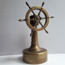 Schiffslenkrad Zigarrenabschneider auf Lenksäule Sockel antik um 1900 Messing