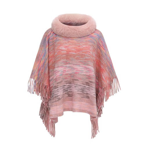 Faux fur kragen poncho umhang - faux,