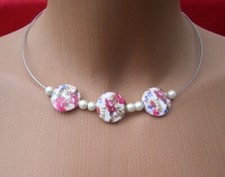 Romantisches Collier Halsreif Blumen Scheiben Perlen Modeschmuck NEU    (K27)