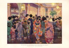 Kaiserliches Theater in Tokio Japan XL Kunstdruck 1928 Kienmayer Kimono Geisha