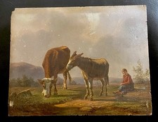 antikes Ölgemälde Kuh mit