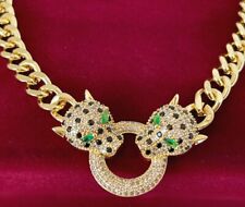 Luxus Panther Panzerkette Collier Zirkonia 585er Gold 14K vergoldet 55cm Damen