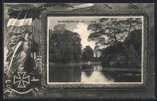 Grußkarten-AK Oldenburg /Großh., Park, Rahmen mit eisernem Kreuz 