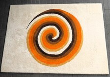 großer 70er Jahre Schurwolle Teppich SPIRALE 170x240 von Kinast orange braun 70s