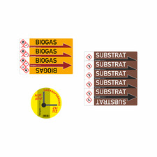 Biogasanlage Aufkleber Set 1 Gasabsperrung - Rohrleitungskennzeichnung Biogas