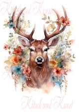 Abziehbild Hirsch mit Blumen