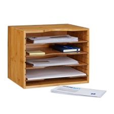 Briefablage Schreibtisch-Organizer Ablagesystem 5 Fächer natur stapelbar