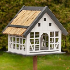 Vogelhaus Futterhaus 45cm Vogelfutterhaus Vogelhäuschen Fachwerk Reetdach Holz
