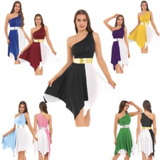 Frauen Röcke Tanzbekleidung Kleid Patchwork Kostüm Eine Schulter Tunika Tanz