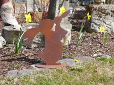 Edelrost Hase mit Kind Garten Figur Bauernhof Frühjahr Ostern