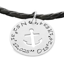 Herrenschmuck Koordinaten Kette ANCHORED 925 Silber Lederkette Männer GPS Anker