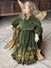 großer alter Engel Leidel Spreen Gold Brokat Samt Kleid 60 cm für Weihnachtsbaum