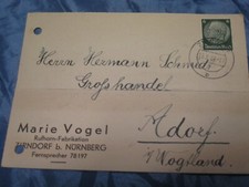 Postkarte 1939 , Rufhorn - Fa. Vogel , Zirndorf / Nürnberg , Post - Dokument 187