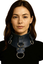 Halskorsett Echt Leder Blau mit Ringen – Anatomisches Halsband mit o-Ring  LWPH