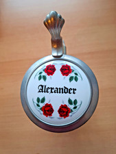 Bierkrug mit Zinndeckel aus Glas "Alexander"