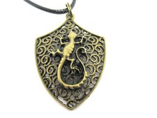 Gecko Emblem Anhänger Metall Salamander 4,5 cm an Schmuckband messingfarben