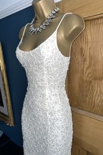 VINTAGE ❤️Selten Karen Millen Größe 12 UK Creme Perlen Hochzeit Maxi Wackel Kleid