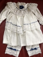 Puppenmode Sturm  50 -55 cm, weiß-blau, Kleid + Hose,