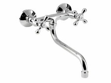 Spültischarmatur Wandmontage Nostalgie Zweihand-Kreuzgriff Chrom Spüle Küche