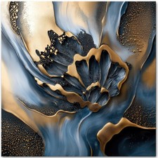 Leinwand Bild XXL Abstrakt Blau Gold Wanddeko Wandbilder Wohnzimmer Modern 220