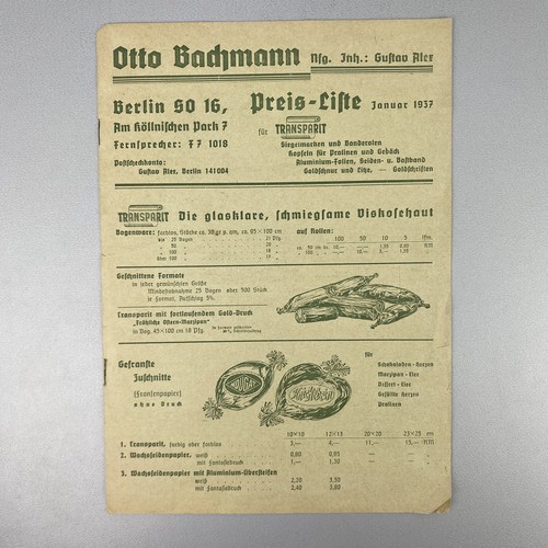 Katalog preisliste 1937 - &,