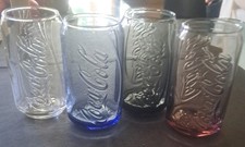 4 McDonald's Coca-Cola Gläser 2009 Dosen. Blau, Grau, Lila, Transparent, Wie Neu