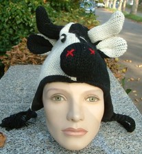 STRICKMÜTZE - schwarz-weiße Kuh-Mütze - Gothic / Steampunk / LARP