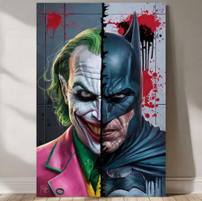 LEINWAND BILDER BIS 170x110x5 BATMAN & JOKER SPLIT-FACE WANDBILD SUPERHELD BUNT