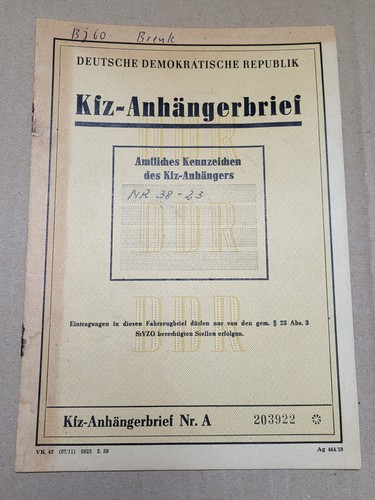Kfz brief anhängerbrief ddr - brief,