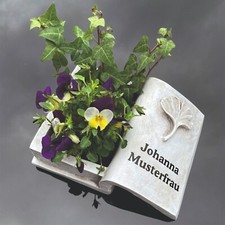 Pflanzschale Pflanzgefäß Buch aus Kunststein mit Namen Grabschmuck Buch
