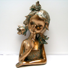 Formano Deko Büste Mädchen Bronzefarben Blumen 28 cm Deko Figur