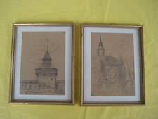 2x Zeichnung Esslingen u.a