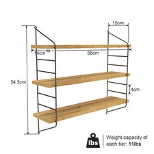 Wandregal Holz Metall Hängeregal Verstellbar Wandboard Bücherregal Natur / Braun