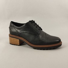 Clarks Brogues Damenschuhe Größe 5,5 schwarz Leder Schnürschuhe Oxford klobiger Absatz