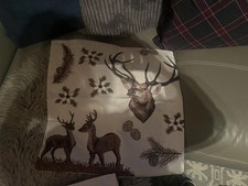 Kissenhülle und zwei Tischsets Hirsch Gobelin Brauntöne